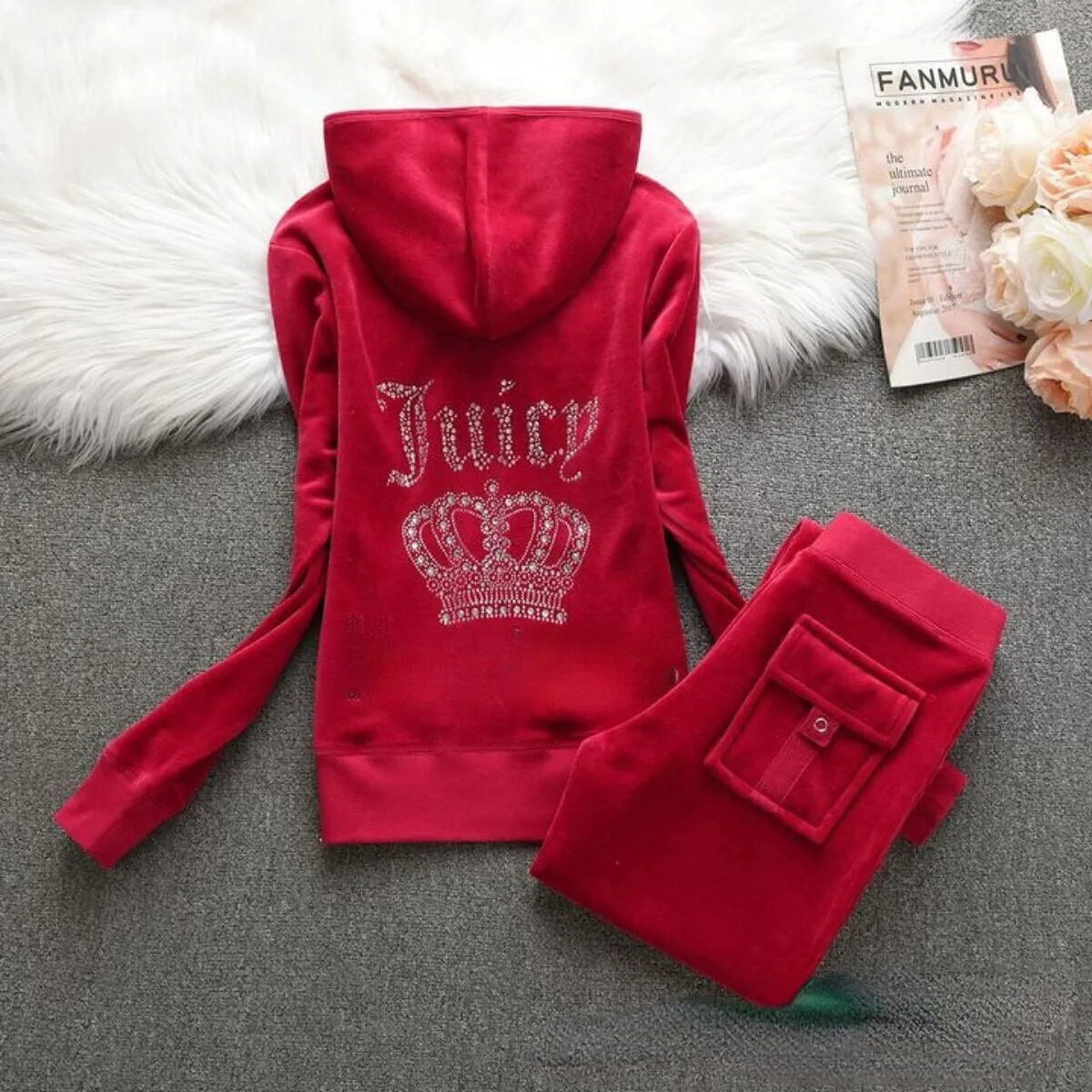 Getadme Juicy Corture Tracksuits Juicy Contour Tracksuit Fall Winter New In Matching Set 2 Piece Sets Women Outfit Y2k Hoodies Pant Sets