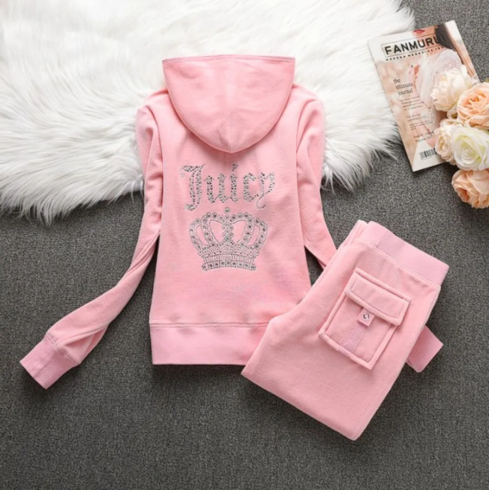 Getadme Juicy Corture Tracksuits Juicy Contour Tracksuit Fall Winter New In Matching Set 2 Piece Sets Women Outfit Y2k Hoodies Pant Sets