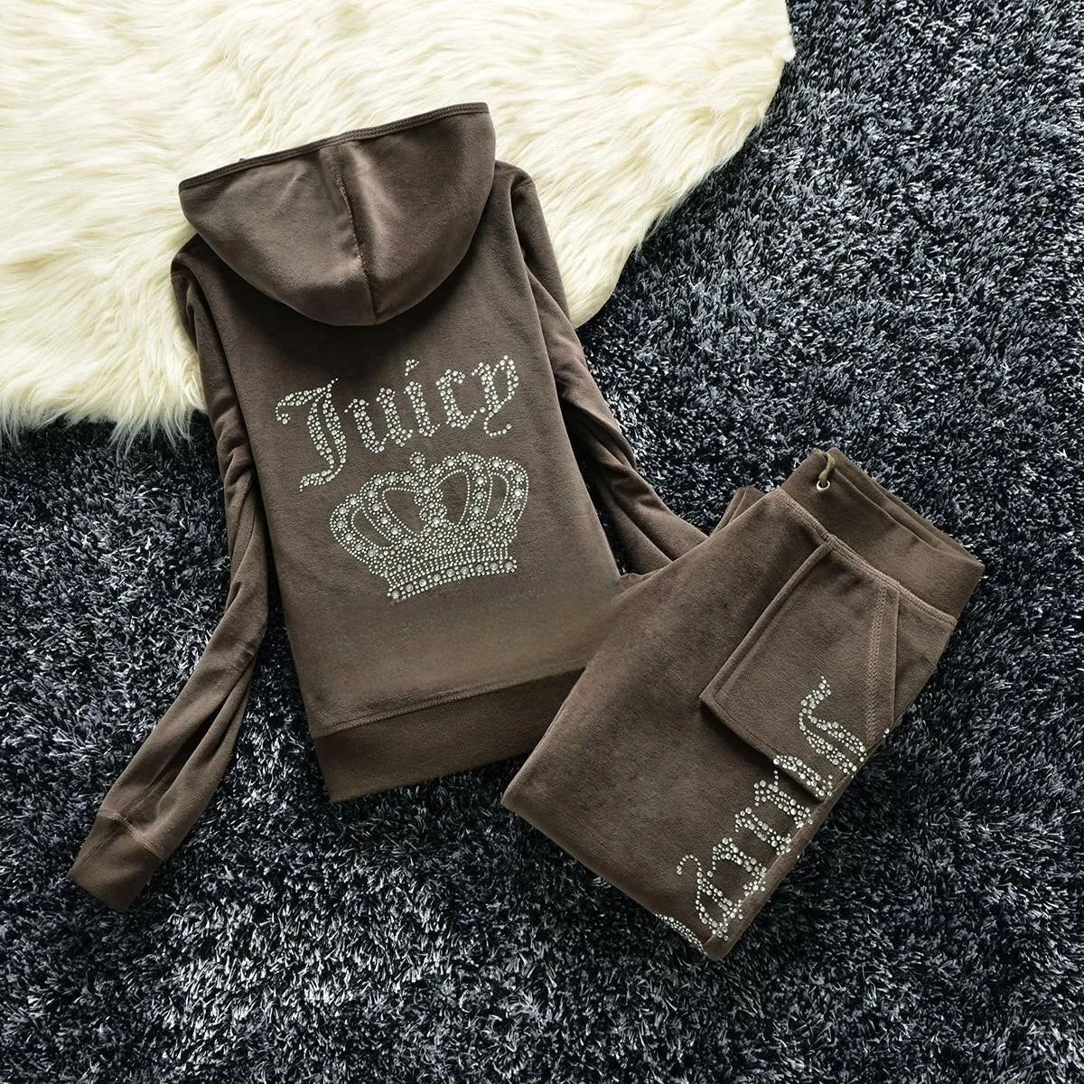 Getadme Juicy Corture Tracksuits Juicy Contour Tracksuit Fall Winter New In Matching Set 2 Piece Sets Women Outfit Y2k Hoodies Pant Sets