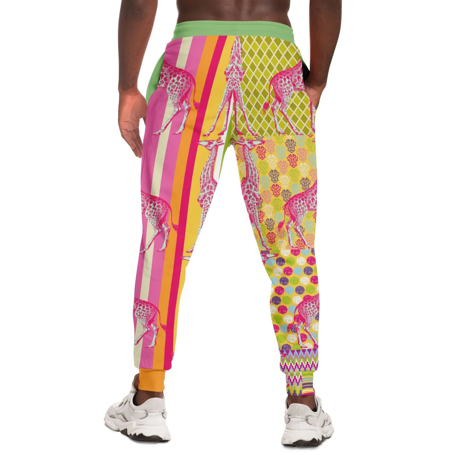 Hello Janis! Yellow Striped Giraffe Patchwork Unisex Eco-Poly Joggers