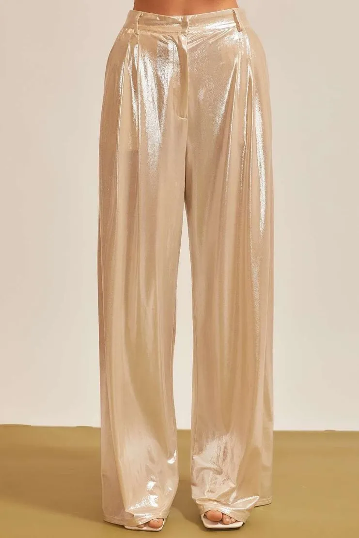 Hera Liquid Champagne Metallic Trousers and Button Up (Sold Separately)