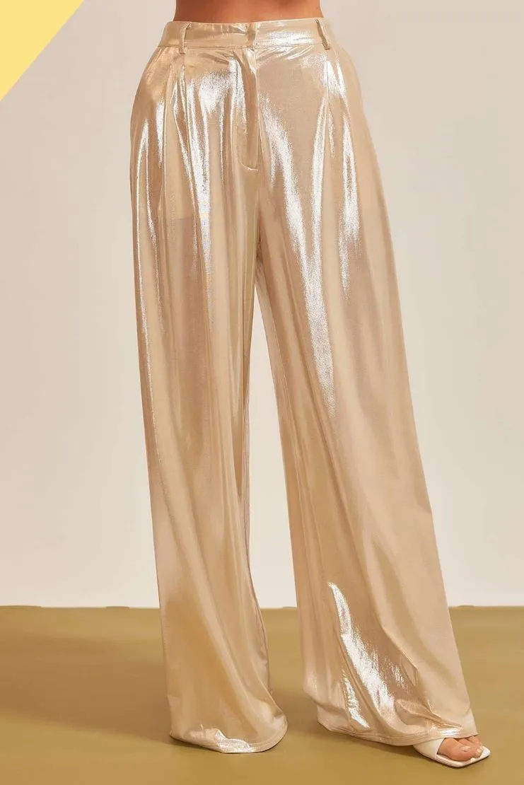 Hera Liquid Champagne Metallic Trousers and Button Up (Sold Separately)