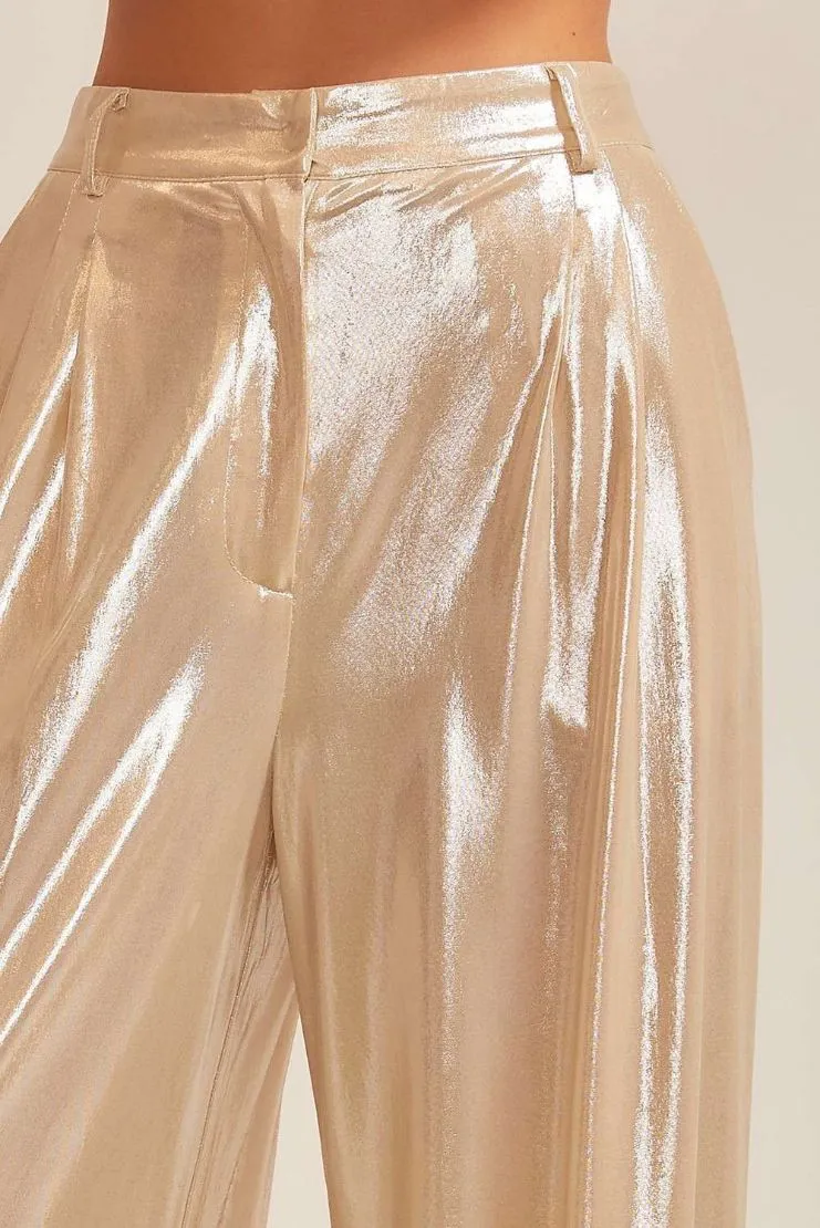 Hera Liquid Champagne Metallic Trousers and Button Up (Sold Separately)