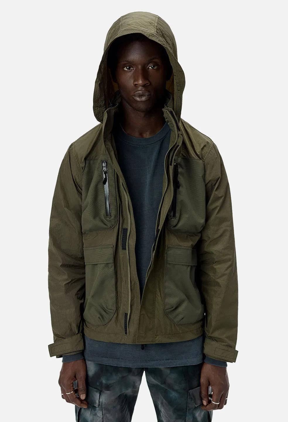 High Shrunk Nylon Parachute Jacket / Olive