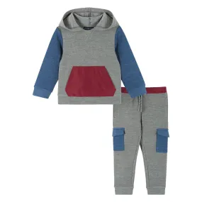 Infant Double Peached Colorblocked Hoodie Set  | Grey