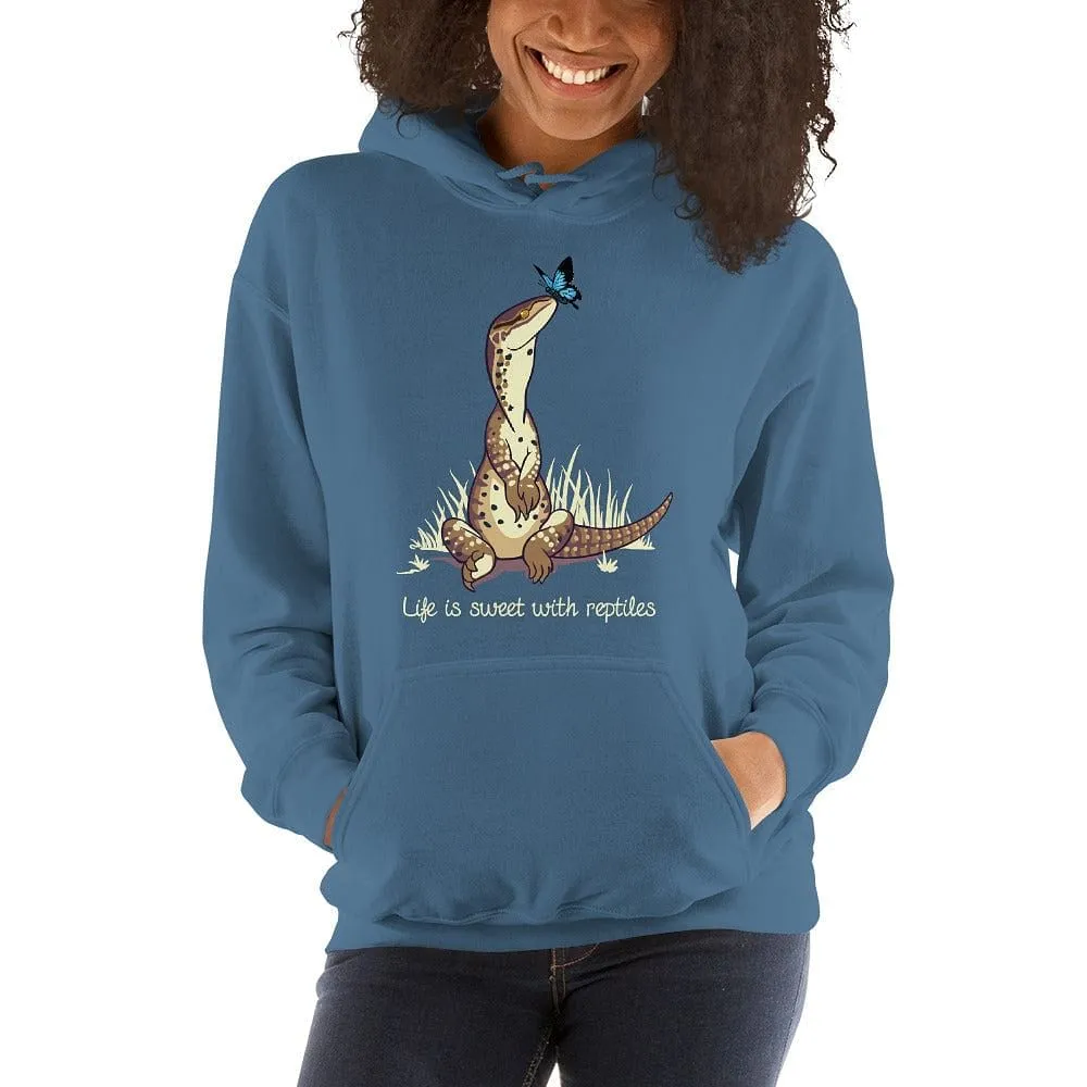 Life is Sweet with Reptiles Argus Monitor Hoodie, Gift Lizard Pullover