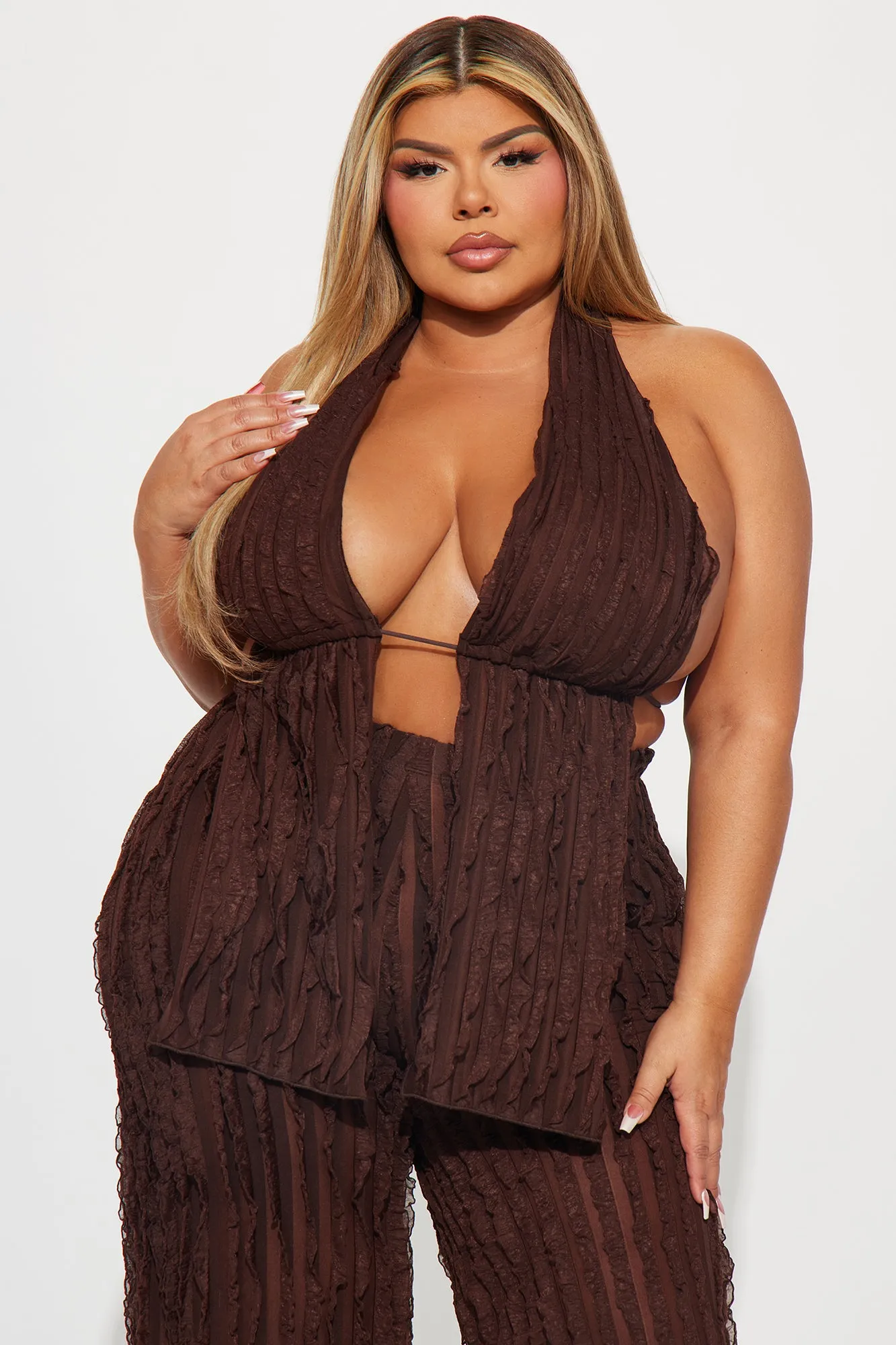 Looking For More Mesh Pant Set - Brown