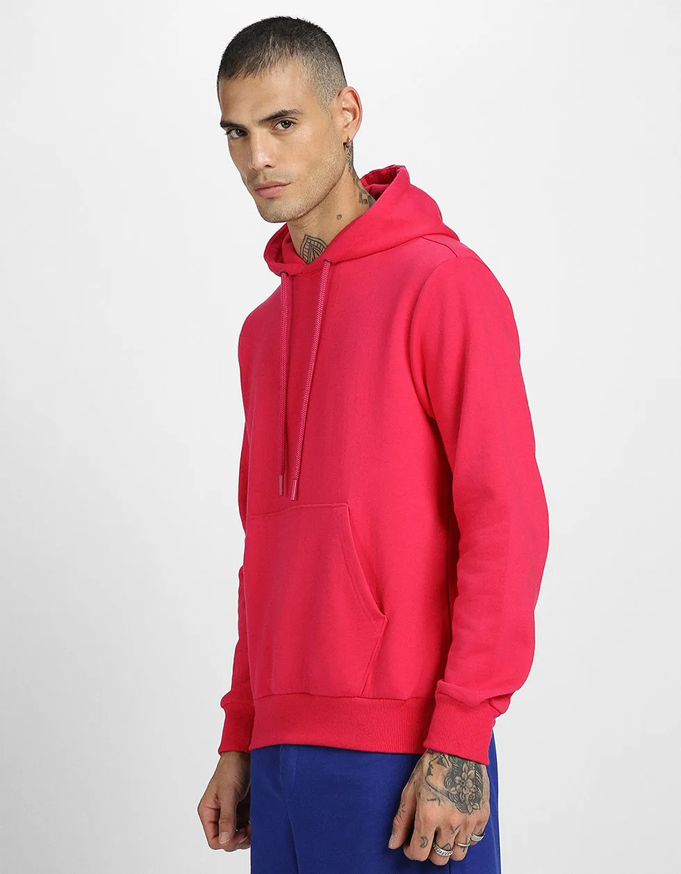 Magenta Solid Regular Hoodie