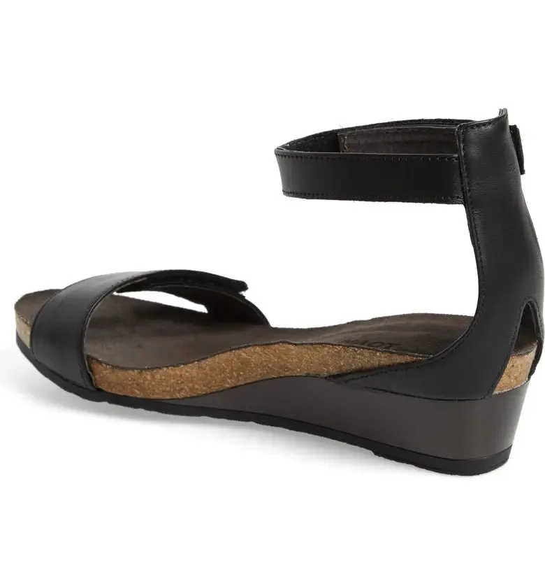 Naot Women's Mermaid Wedge Sandal - Black Raven Leather