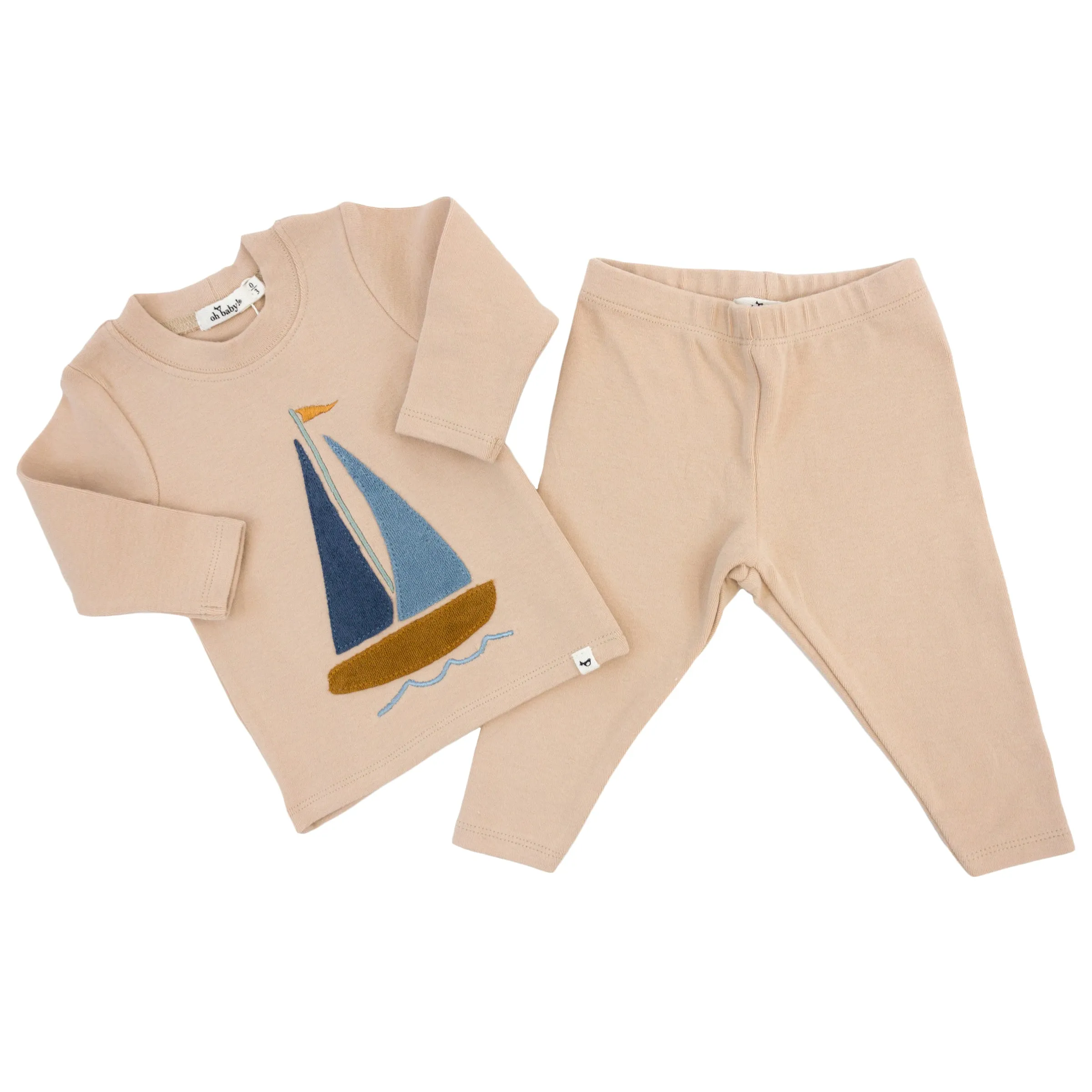 oh baby! Two Piece Set - Sailboat Applique - Almond