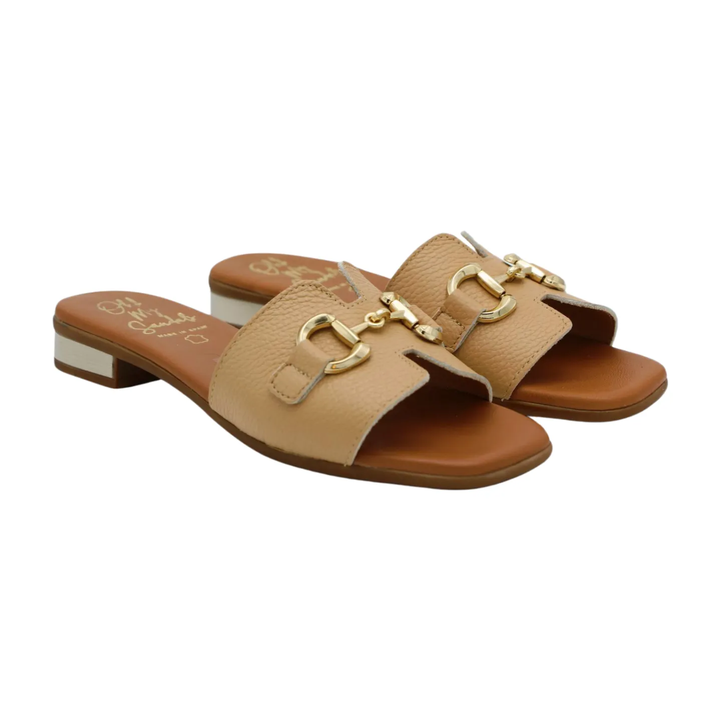 OH MY SANDALS Camel Leather Slider Sandal