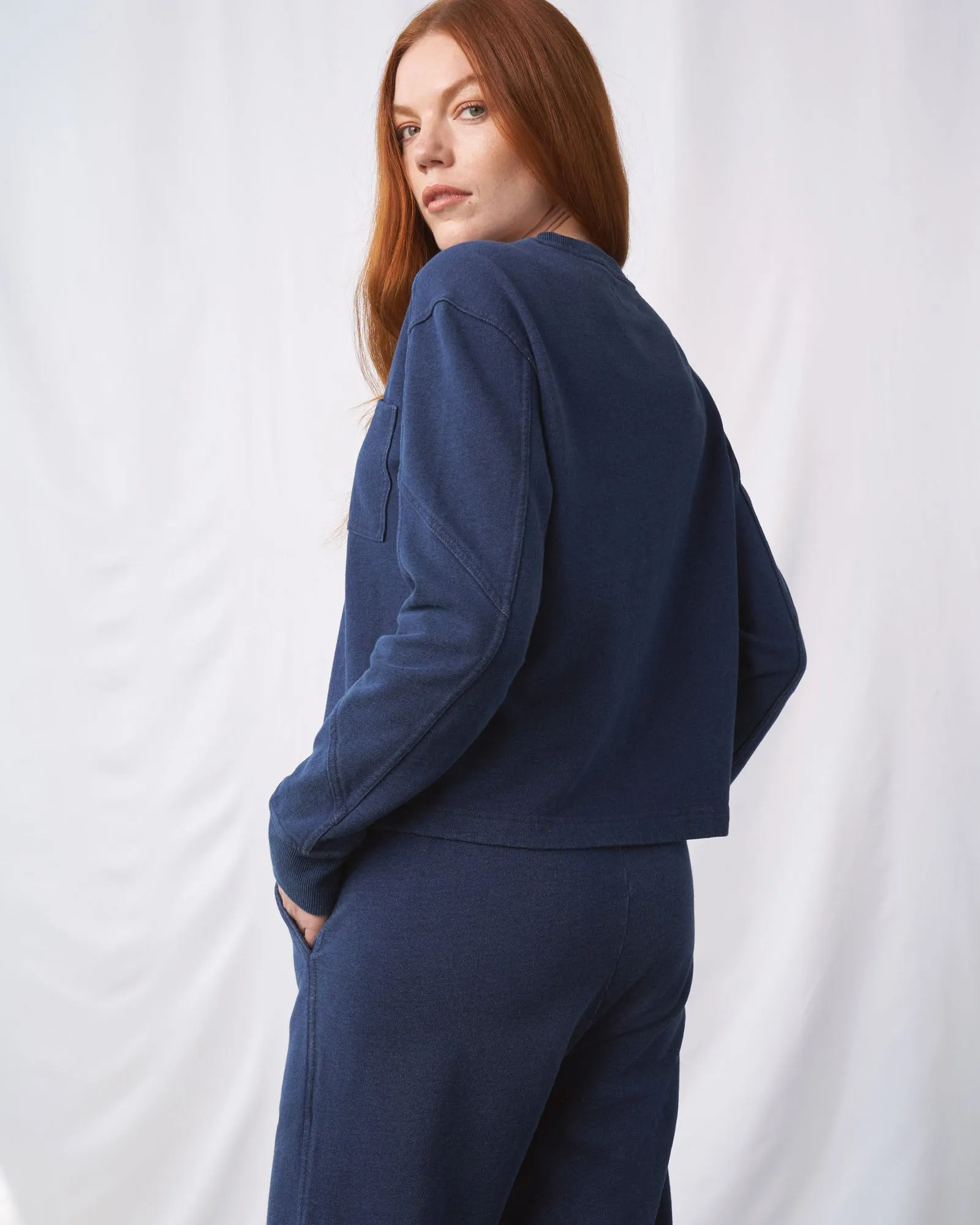 Organic Indigo Cropped Sweatshirt