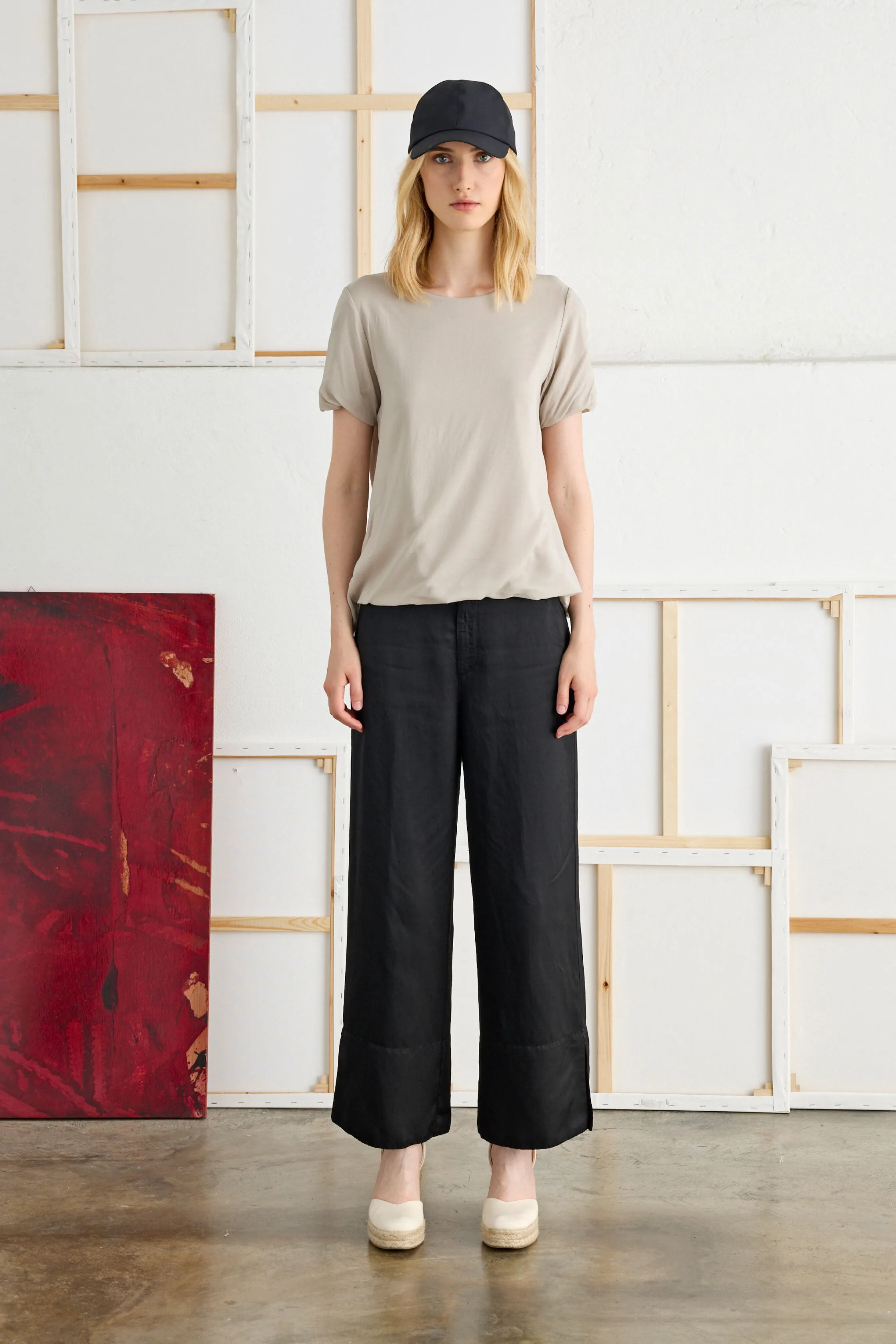 Pants in Linen and Viscose with Side Slits Garment-Dyed 06P0 7083