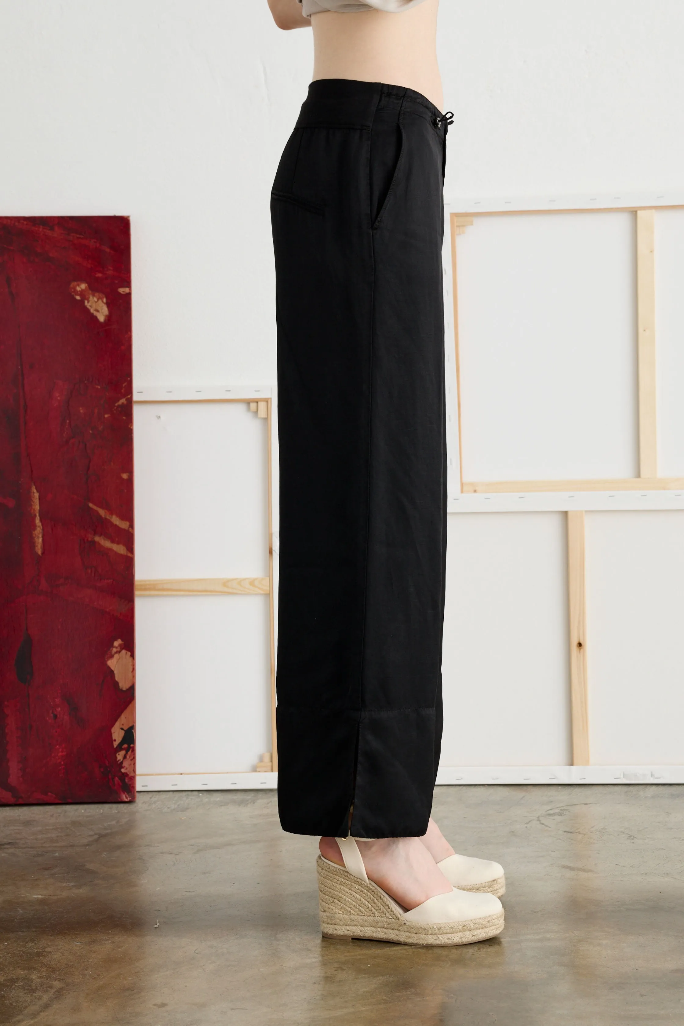 Pants in Linen and Viscose with Side Slits Garment-Dyed 06P0 7083