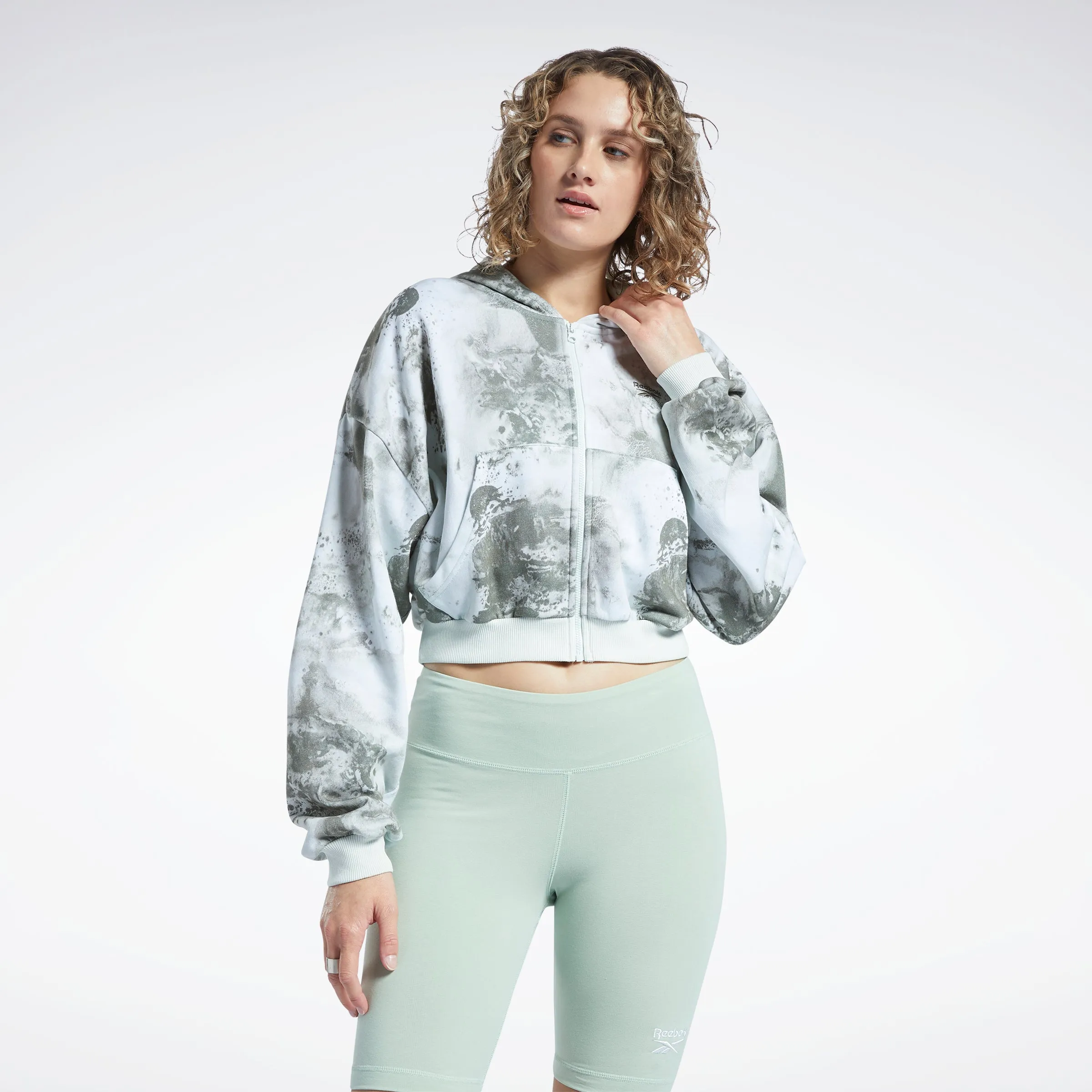 Reebok Apparel Women Classics Cloud Splatter-Print Zip-Up Sweatshirt Lgtsag