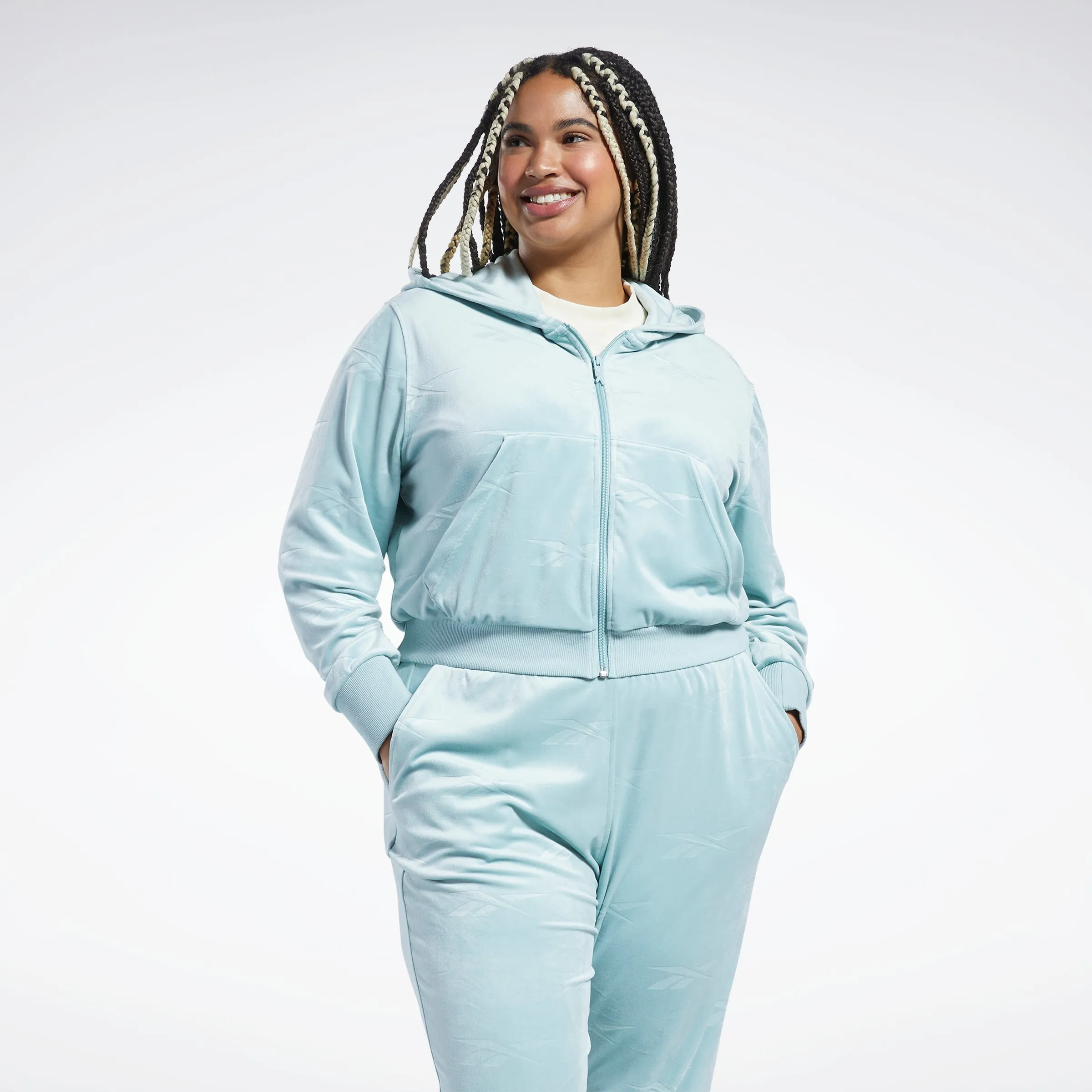 Reebok Apparel Women Classics Energy Q4 Velour Zip-Up Sweatshirt (Plus Size) Seagry