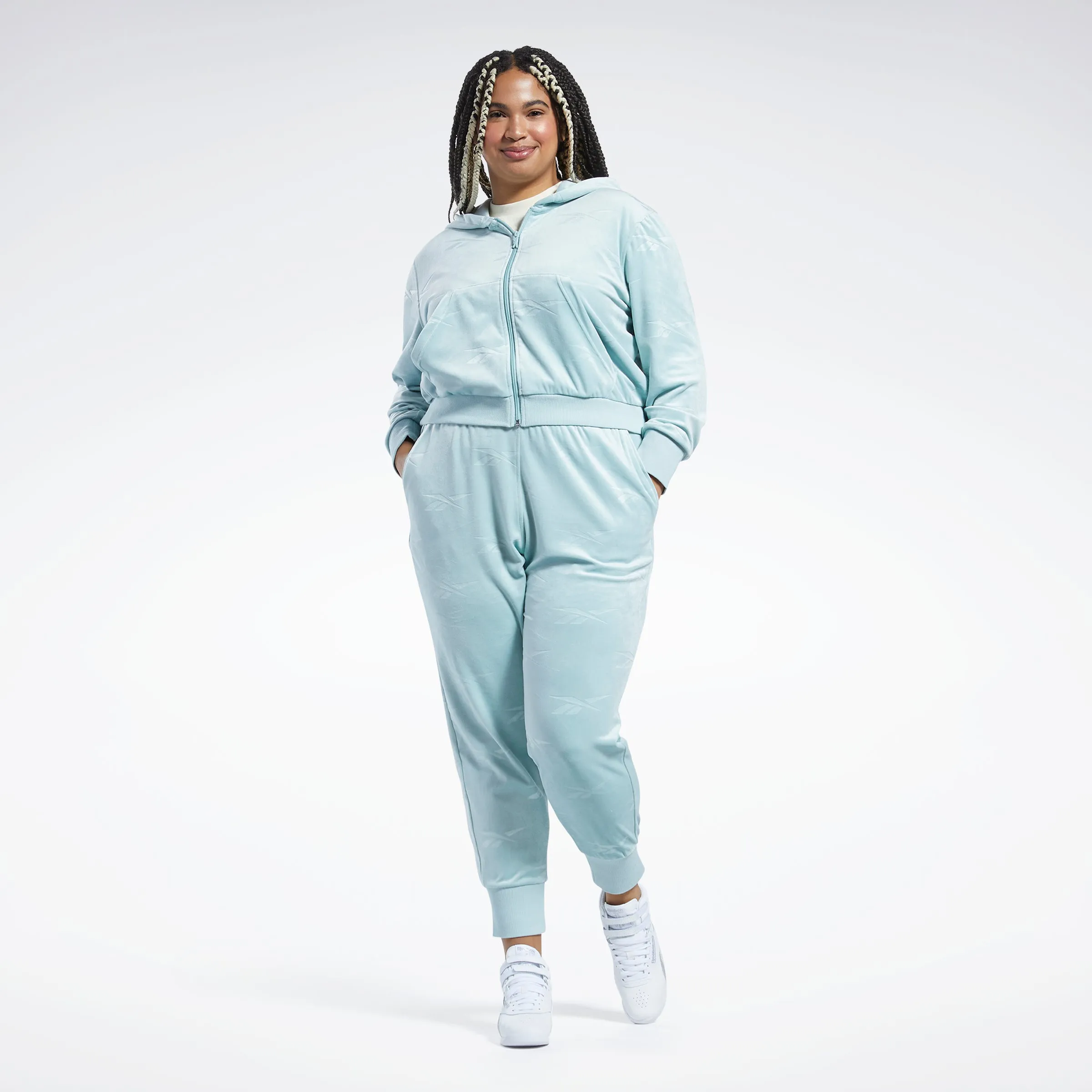 Reebok Apparel Women Classics Energy Q4 Velour Zip-Up Sweatshirt (Plus Size) Seagry