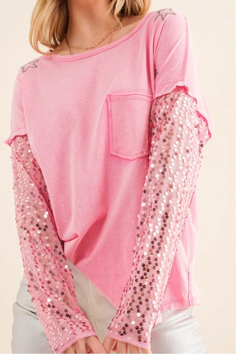 Sequin Sleeve Top