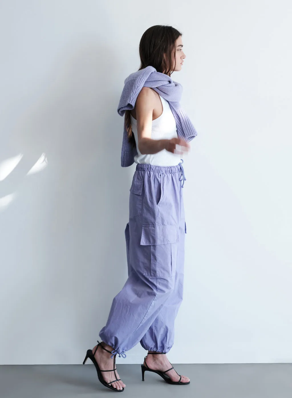 Structured Poplin Drawstring Cargo Pant in Iris