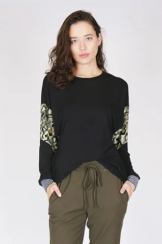 Swirl Kahuna Black Animal Sleeve Detail Top