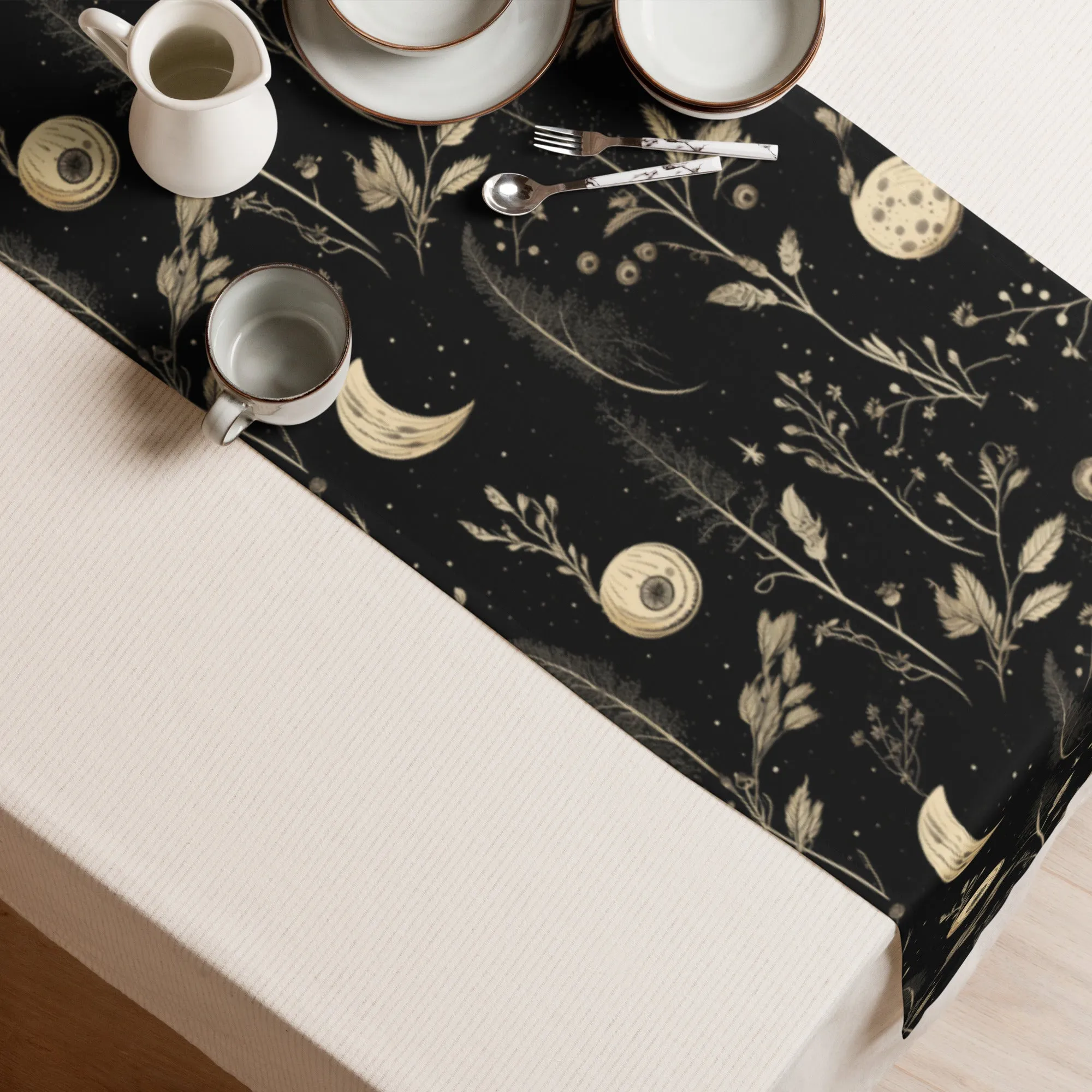 Twilight Garden Table Runner - Botanical Dinner Table Setup - Gothic Witchy Kitchen - Dark Academia Home Decor