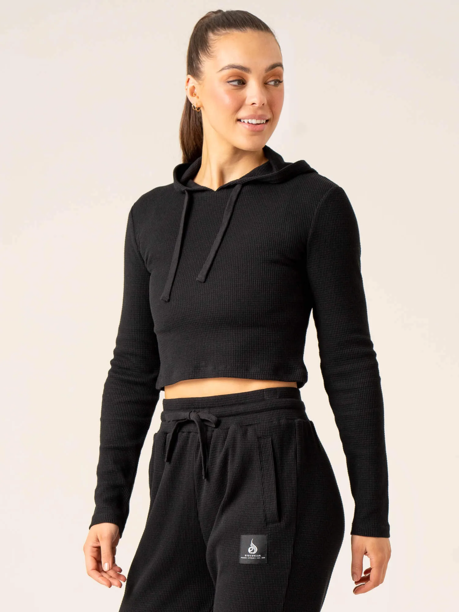 Women's Waffle Lounge Hoodie - Black