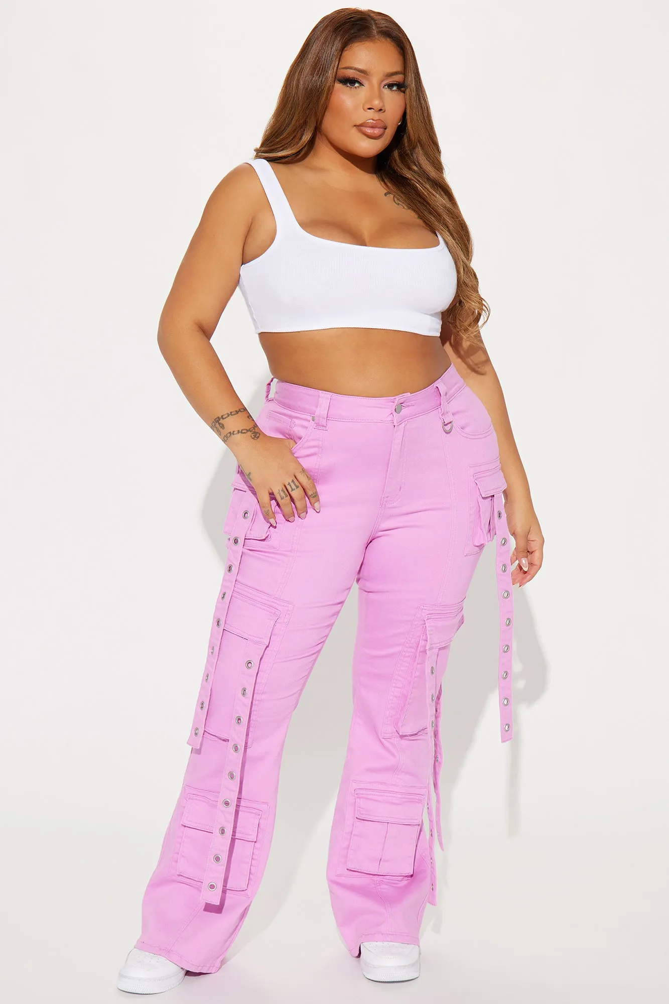 Your Best Shot Cargo Flare Pant - Pink